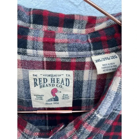 Red Head Brand Co Adult Flannel Checkered Long Sleeve Collared Shirt Red Sz 2XL - Picture 5 of 10
